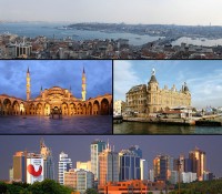 Een voorbeeld van een fotoboekpagina. De foto's staan tegen elkaar en zijn gescheiden door middel van een zwarte rand. / Bron: Istanbul Panorama, Wikimedia Commons (CC BY-SA-3.0)